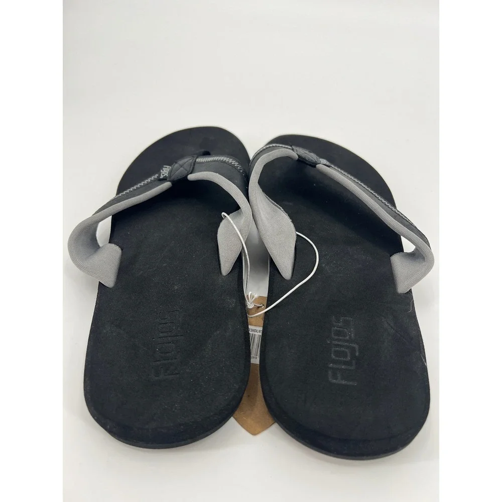 Flojos Dylan Mens Black Leather Flip Flop Sandals Size 12 Arch Support 660713